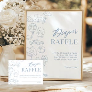 Luierloterij insteekkaart en bord babyshower blauwe toile de jouy babyshower luierloterijticket blauwe toile luierloterij gamekaart bord TJ1