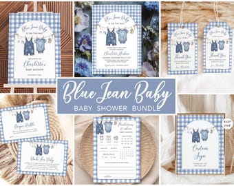 Denim Baby Shower Bundle, Blue Jean Invite, Baby Shower Decor Pack, Editable Template BJ4
