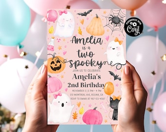 Two Spooky Birthday Invitation, Ghost Party (Digital Download)