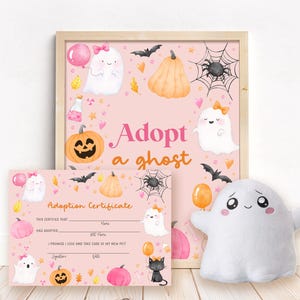 Ghost Adoption Center Sign and Certificate Editable Adopt A Ghost Spooky One Party Halloween Party Game Hey Boo Adoption Certificate CG2