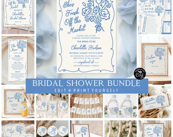 Blue Bridal Shower Bundle, Invitation & Games (Digital Download)