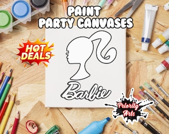 Barbie Pre-drawn Canvas, Barbie party ideas, Barbie party, paint party, kids paint party canvases, paint party kit, custom party canvases
