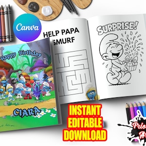 Smurf editable Coloring Book, Smurf editable files, Smurf coloring book, canva editable files, custom coloring books
