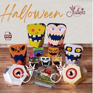 Plantilla, molde caja halloween, cajas cubo con diseño de halloween - Paquete de Halloween - Cajas 3D - Decoracion de halloween - Party Box