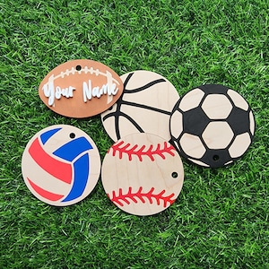 Sporttasche Tags SVG, Taschenanhänger, Sportanhänger, Taschenaufhänger, Football, Fußball, Baseball, Fußball, Volley, digital, SVG, Glowforge, Laserdatei
