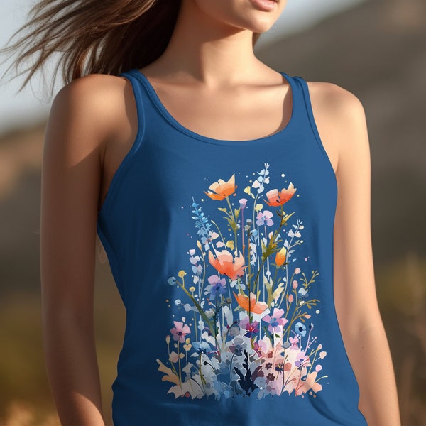 Debardeur Dos Nageur Léger Motifs Floral Fleurs été Vacances Soleil RacerBack Tank T-shirt Aquarelle Watercolor