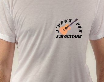 Teeshirt humour personnalisé "J'peux pas j'ai guitare" homme, femme, enfant du 4 ans au 2XL unisexe blanc, noir et gris chiné
