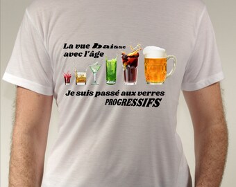 Teeshirt humour personnalisation "Verres progressifs" homme, femme, enfant du 4 ans au 2XL unisexe blanc, noir et gris chiné