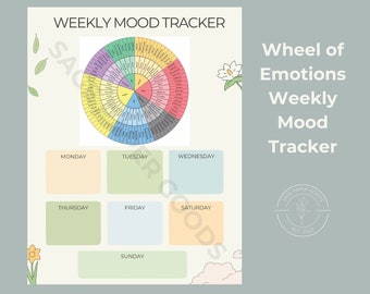 Wheel of Emotions Weekly Mood Tracker | Digital Print | Counselor & Therapist Resources, Handouts, Homework