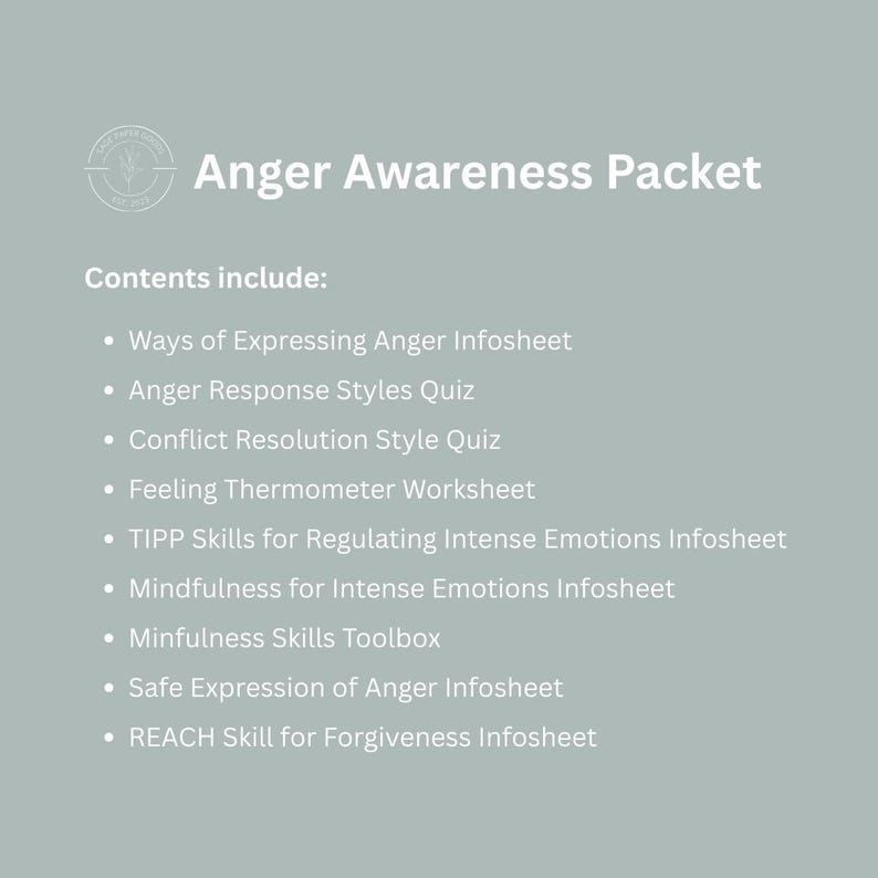 Anger Packet Anger Awareness Packet | Digital Print | Counselor & Therapist ...