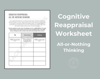 Cognitive Reappraisal Worksheet (All-or-Nothing Thinking) | Digital Print | CBT Worksheet | Therapist Resources, Handouts, Homework