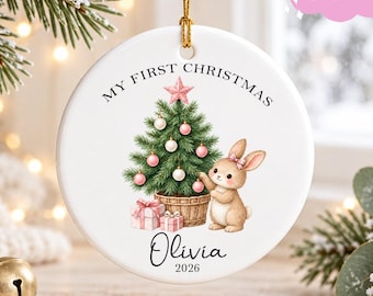 Baby's First Christmas Decoration,Keepsake Christmas Bauble Gift Ceramic Glass Ornament,Personalised Babys 1st Christmas Decor,New Baby Gift