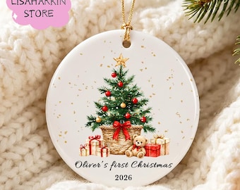 Baby's First Christmas Decoration,Keepsake Christmas Bauble Gift Ceramic Ornament,Personalised Baby's 1st Christmas Decoration,New Baby Gift