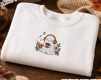 Embroidered Fall Ghost Sweatshirt, Autumn Cozy Season Sweatshirt, Ghost Wait For Fall, Embroidered Cute Ghost Sweater, Fall Apparel