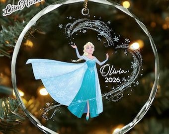 Personalized Frozen Elsa Ornament, Custom Disney Princess Christmas Keepsake, Holiday Tree Decoration Gift, Gift For Baby
