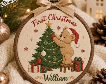 Personalized Baby’s First Christmas Ornament 2026, Custom Name Embroidery Hoop Keepsake, New Baby Christmas Ornament, Baby Name Keepsake