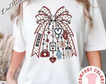 Coquette Nurse Bow White Dots Shirt, Preppy Nurse Shirt, Fall Vibes, RN Nurse Shirt, Er Icu Rn Nurse
