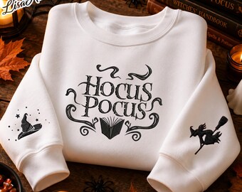 Embroidered Halloween Witch Sweatshirt, Spooky Hocus Pocus Crewneck, Embroidered Witch Shirt, Spooky Season