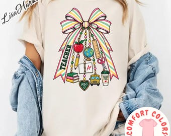 Coquette Teacher Bow Stripes Shirt, Preppy Teacher Shirt, School Shirt, Gift For Teacher