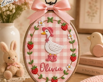 Personalized Goose Baby Name Sign, Custom Embroidered Name Hoop, Cute Baby Nursery Wall Decor, Baby Name Announcement, Newborn Keepsake
