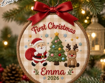 Personalized Baby’s First Christmas Ornament 2026, Custom Name Embroidery Hoop Keepsake, New Baby Christmas Ornament, Baby Name Keepsake