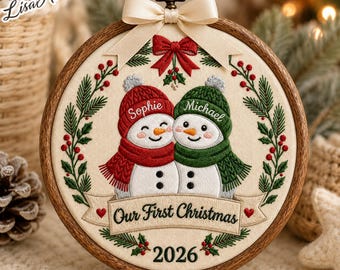Custom First Christmas Embroidered Ornament, Newlywed Wedding Gifts, Personalized First Christmas Keepsake, Our 1st Married Christmas Mr Mrs