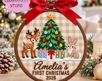 Personalized Baby’s First Christmas Ornament 2026, Custom Name Embroidery Hoop Keepsake, New Baby Christmas Ornament, New Born Keepsake