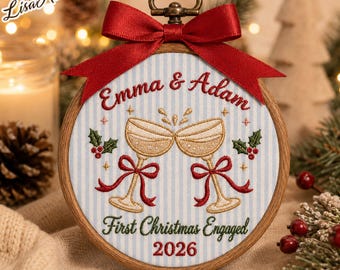 Custom Name Engagement Ornament, Personalized Hand Embroidered Our First Christmas Married Ornament, 2026 Couple Tree Decor