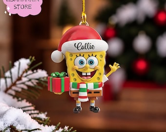 Personalized SpongeBob Christmas Acrylic Ornament, Custom Acrylic Ornament, Christmas Tree Decoration, Christmas Gift