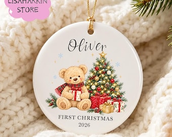 Baby's First Christmas Decoration,Keepsake Christmas Bauble Gift Ceramic Ornament,Personalised Baby's 1st Christmas Decoration,New Baby Gift