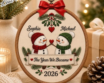 Custom First Christmas Embroidered Ornament, Newlywed Wedding Gifts, Personalized First Christmas Keepsake, Our 1st Married Christmas Mr Mrs