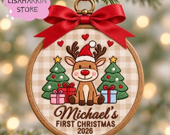 Personalized Baby’s First Christmas Ornament 2026, Custom Name Embroidery Hoop Keepsake, New Baby Christmas Ornament, New Born Keepsake