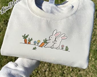 Bunny Embroidered Sweatshirt, Cute Bunny Crewneck , Minimalist Bunny Pullover, Embroidered Fall Vibes Shirt, Thanksgiving Gift