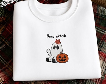 Embroidered Boo Bitch Sweatshirt, Spooky Season Sweatshirt, Ghost Halloween Tee, Embroidered Cute Ghost Sweater, Halloween Apparel