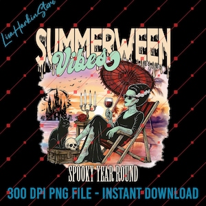 Summerween Vibes Spooky Year Round Png, Funny Witch On Beach Summerween Png, Summer Witch Png, Horror Summer Vibes Png, Summer Halloween Png
