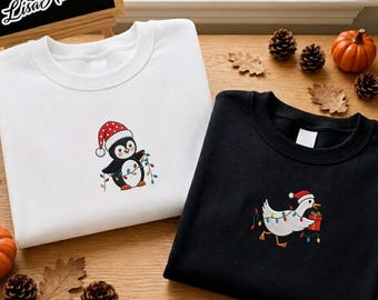 EMBROIDERED Silly Goose Christmas Sweatshirt, Christmas Penguin Sweatshirt, Christmas Sweater, Merry Christmas Shirt, Cozy Holiday Tee