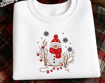 EMBROIDERED Snowman Sweatshirt, Christmas Snowman Sweatshirt, Christmas Sweater, Snowman Shirt, Merry Christmas Shirt, Cozy Holiday Tee