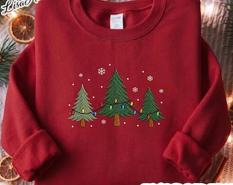 Embroidered Christmas Trees Sweatshirt, Winter Holiday Crewneck Apparel, Embroidered Christmas Sweatshirt, Holiday shirt