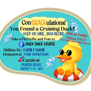 25 PHYSICAL Cruising Duck Tags-Personalized to YOUR Family/Ship!