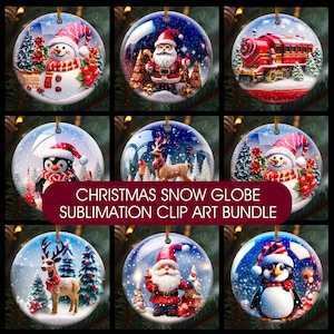 Christmas Snow Globe Round Ornament Sublimation Clip Art, Christmas Round Ornament PNG, POD Christmas Art, Digital File