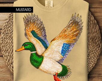 Faux Rhinestone Flying Mallard Duck: Bird Lover PNG (Digital Download)