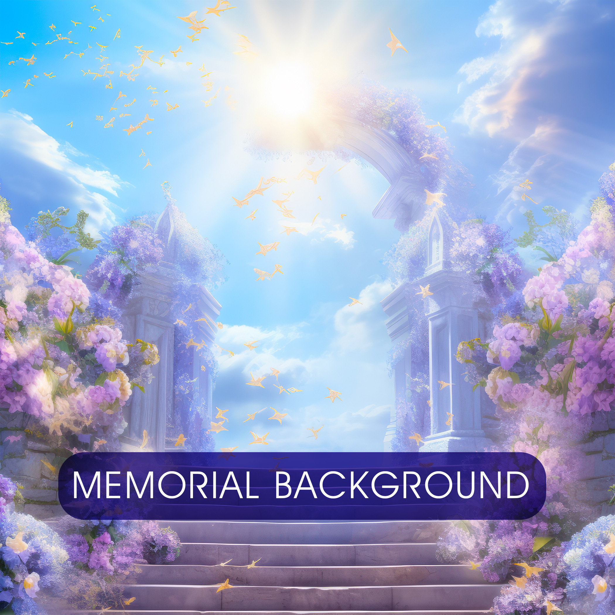 In Loving Memory Backdrop, Memorial Background, Stairs to Heaven