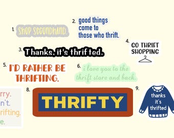 Thrifting Sticker Packs | Thrift Shopping Decal | Water Bottle Sticker | Laptop Sticker | Waterproof Stickers | Second Hand Shop Stickers
