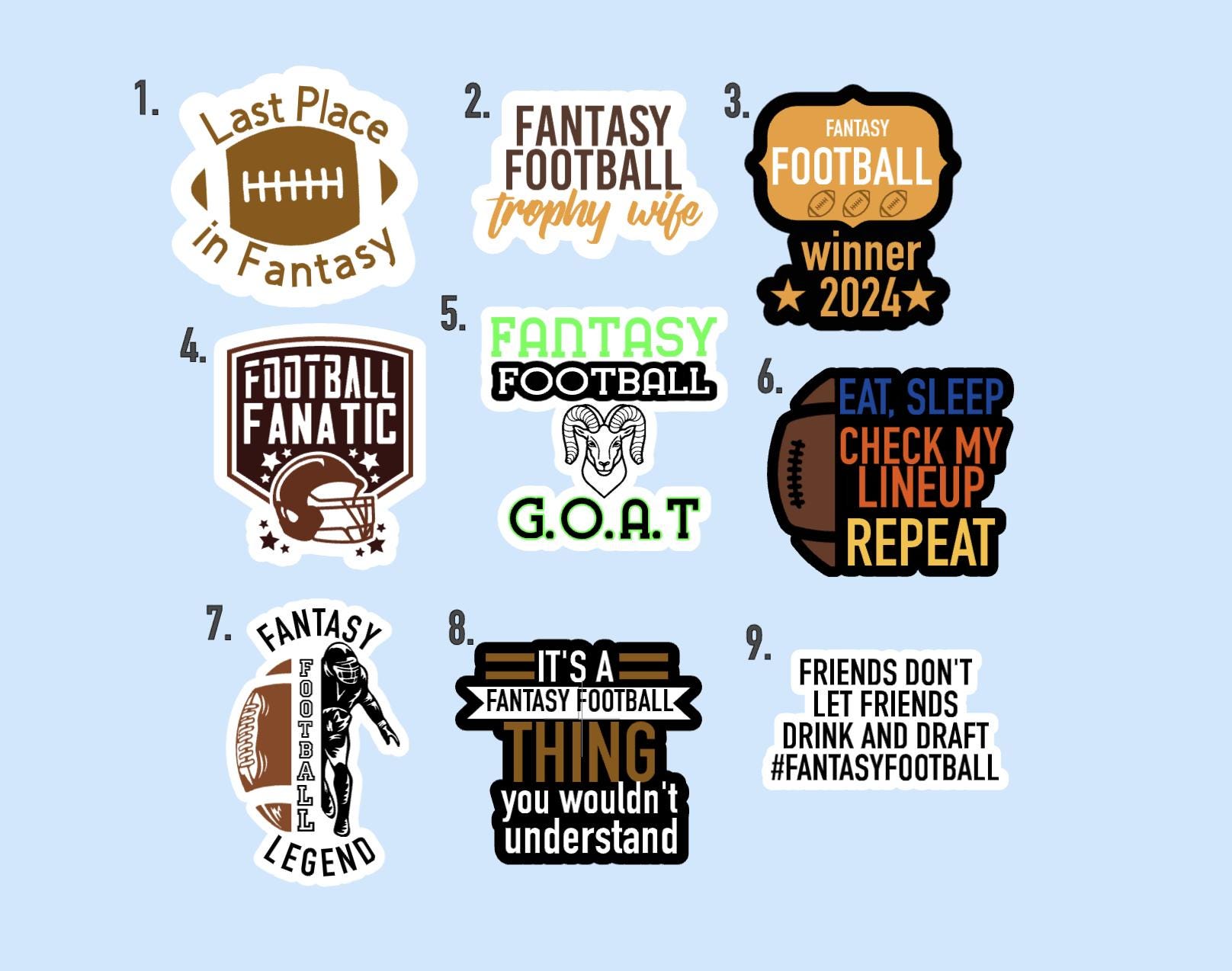 Fantasy Football Sticker Packs | Fantasy Football Decal | Water Bottle Sticker | Laptop Sticker | Waterproof Stickers | Football Season