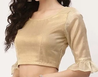 Beautiful Indian designer silk fabric golden colour  handmade Blouse saree blouse  || Free Shipping || Saree blouse|| women blouse|| blouse