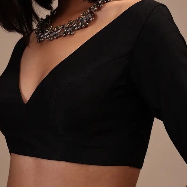 Beautiful Indian designer silk fabric Royal Black colour handmade Blouse saree blouse , Saree  blouse , women blouse || Free Shipping ||