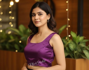 Handmade Purple colour Silk Saree Blouse: Indian Designer Fabric
