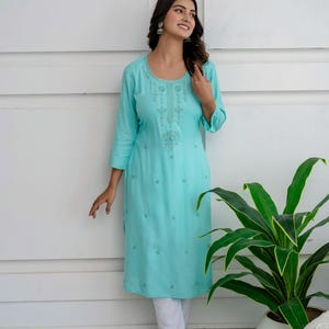 Women&#39;s  Rayon Fabric Embroidered Work Straight kurti Pant Set,kurti pant set, kurti set , women kurti set , kurti set for women , kurti set