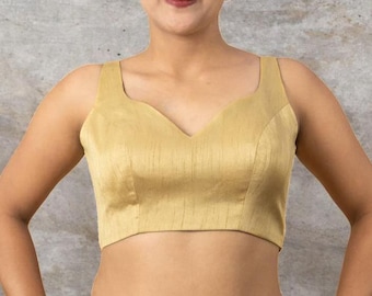 Handmade Gold Silk Blouse: Sweetheart Neck Indian Saree Blouse