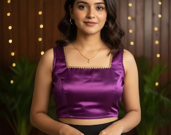 Handmade Purple colour Silk Saree Blouse: Indian Designer Fabric